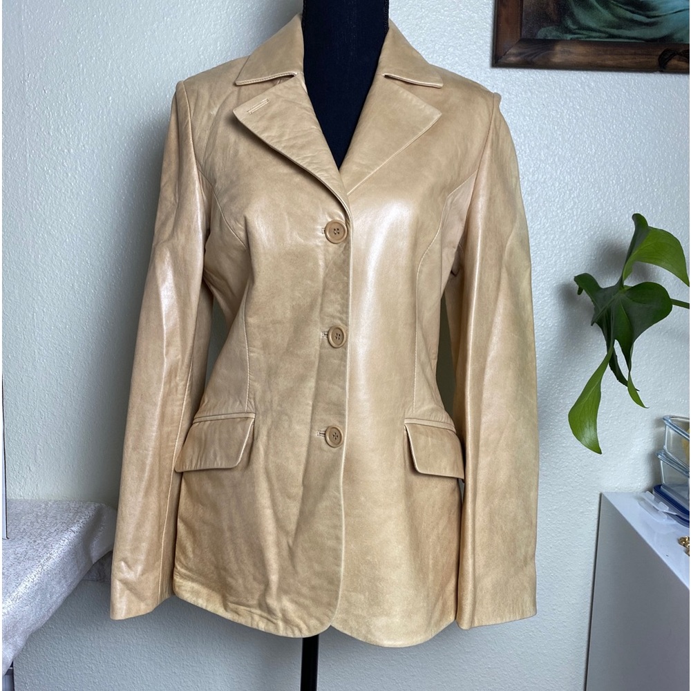 Bella Bicchí Beige Women’s XS Leather Jacket Beige Office Professional Blazer